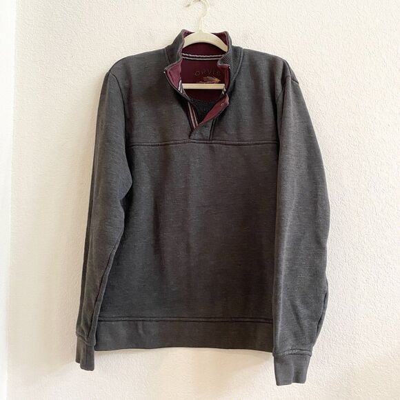 Orvis Sweatshirt Size Medium Gray 1/4 Zip Snap Pullover Fleece Lined Heavyweight - Picture 1 of 11
